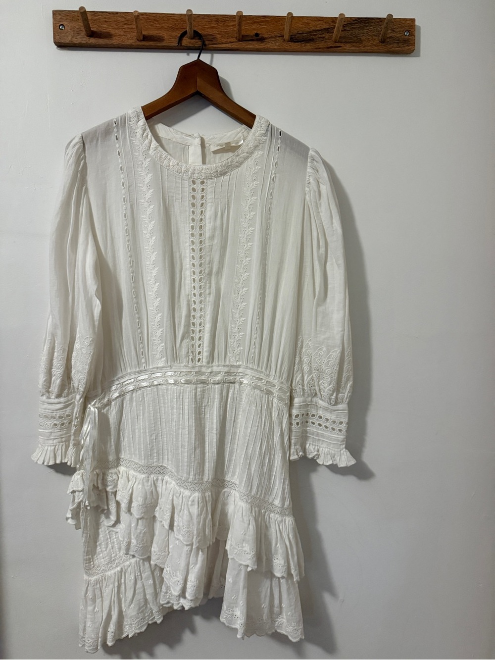LoveShackFancy Womens White Eyelet Ruffle Peasant Top